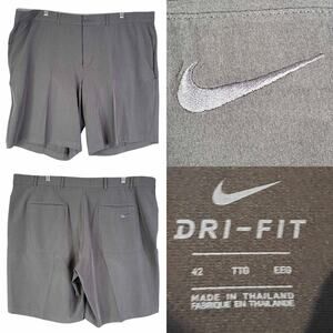 Nike Golf Shorts Mens Size 42 Dri-Fit Gray Logo Stretch Flat Front Chino